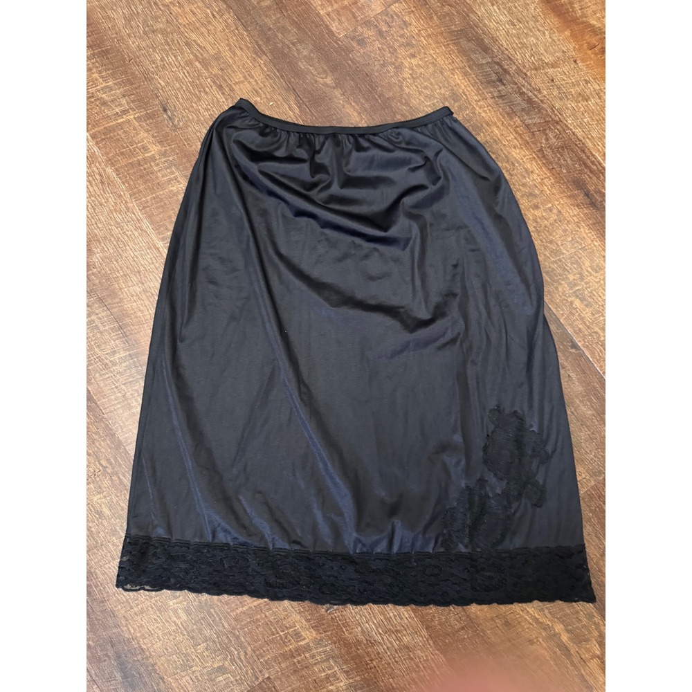 Vintage 1960s Vassarette Black Half Slip Medium Floral Lace Nylon Lingerie
